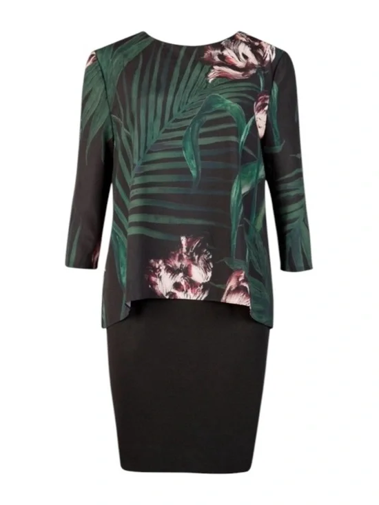 NWOT Ted Baker London Tropical Palm Floral Sheer Cape Dress