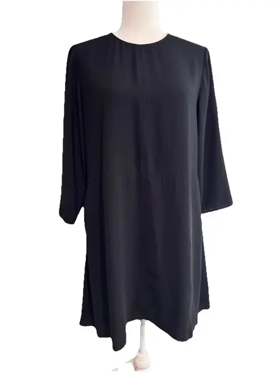 Wilfred Dress Womens M Black Crew Neck 3/4 Sleeve Pockets Lined Key Hole