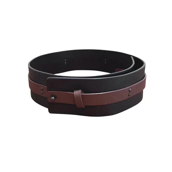 Eileen Fisher‎ Belt Womens Black Brown Leather Wide-Waist Studded Size XS