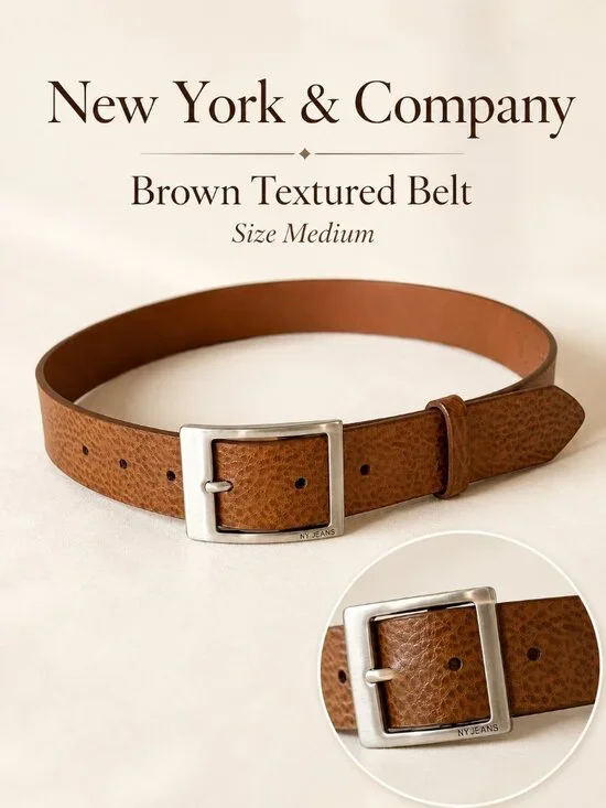 New York & Company Brown Textured Belt Silver Buckle Size Medium 37”