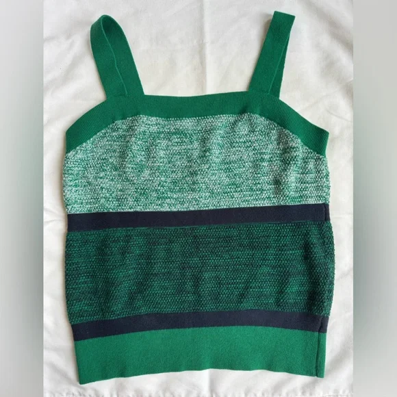 Banana Republic Green Striped Sweater Tank Petite Medium Colorblock Knit