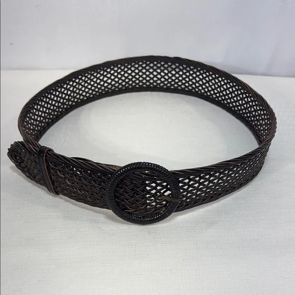 🍌Black leather Mesh Belt with Circular Buckle adjustable