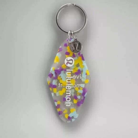 Lululemon Clear Purple Blue Yellow Diamond-Shaped Hotel Keychain New