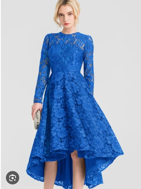JJs House Royal Blue Lace High-Low Dress
