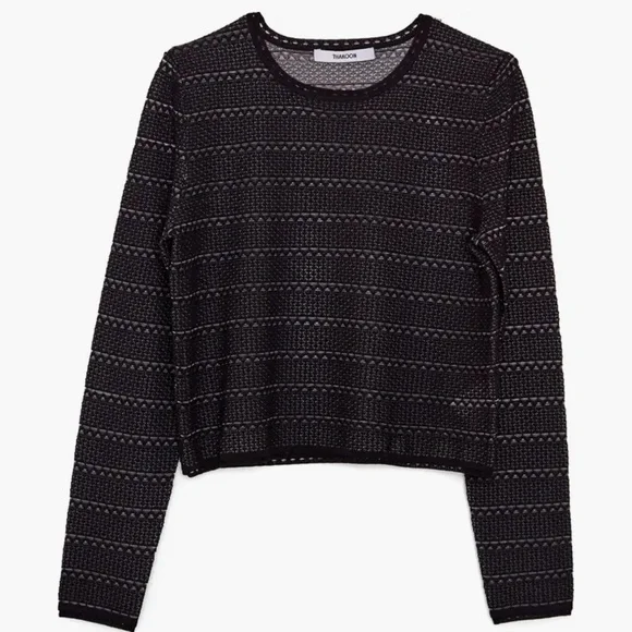 NWT THAKOON Lace Jacquard Mini Crewneck Sweater Black XL