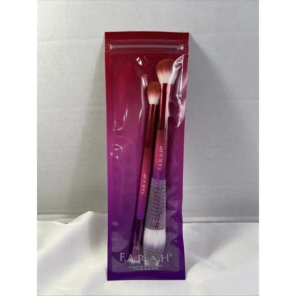 F.A.R.A.H Blush & Highlight Shade & Blend Makeup Brush Set‎ Pink Purple New