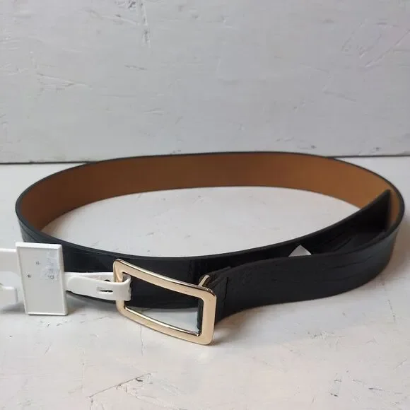 A New Day Black Croc Small Women's Gold Rectangular Center Belt