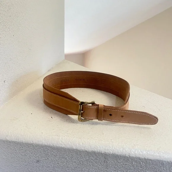 Guess tan leather wide waist snatcher Belt Y2K boho women small‎ retro western