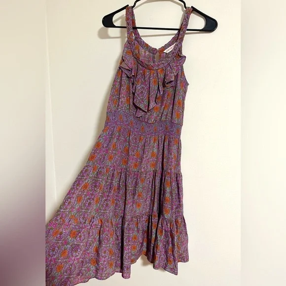 Rebecca Taylor SILK floral smocked waist summer tiered dress