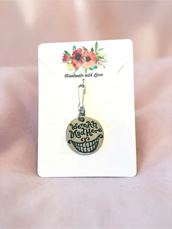 'We're All Mad Here' Charm backpack, bags, etc. Alice in Wonderland Silver