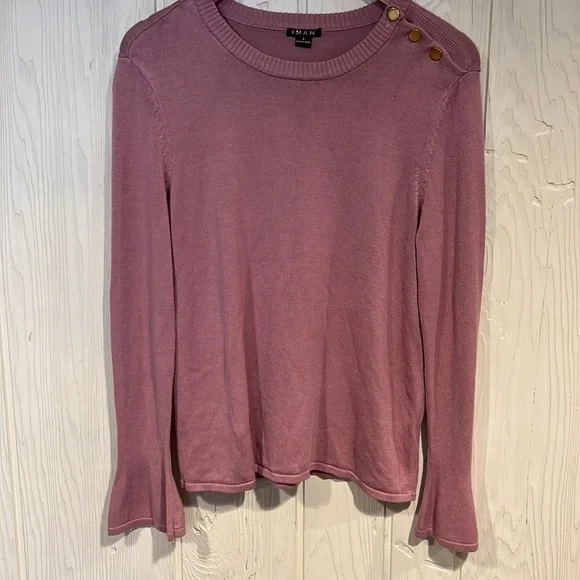 IMAN long Sleeve  Mauve Sweater Buttons on one shoulder Size Small