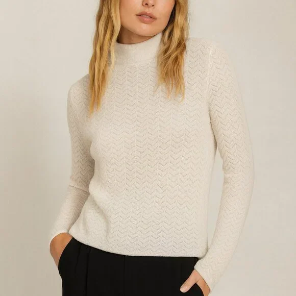 Naked Cashmere Cream/Blush 100% Cashmere Mock Neck Sweater Medium