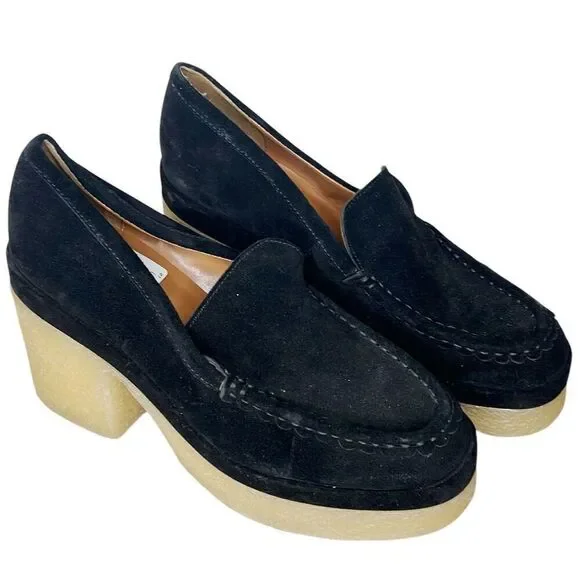 Marc Fisher Lina Platform Loafer Black Suede Leather Size 9M
