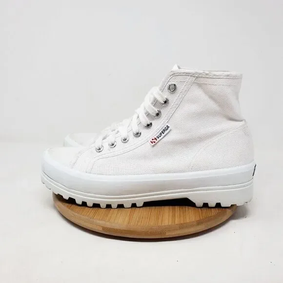 Superga Platform‎ Shoes Womens 8 White Canvas High Chunky Lug Sole Sneaker