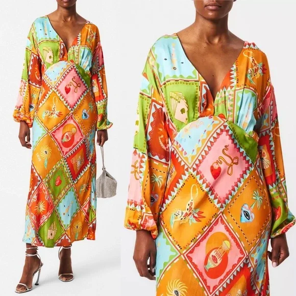 Never Fully Dressed balloon sleeve midaxi dress in multi print