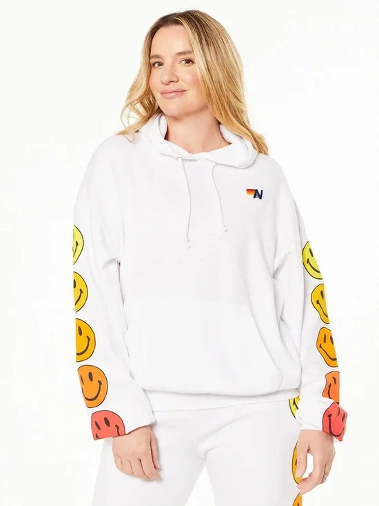Aviator Nation Smiley Sunset Pullover Hoodie in White Size Large New & RARE!