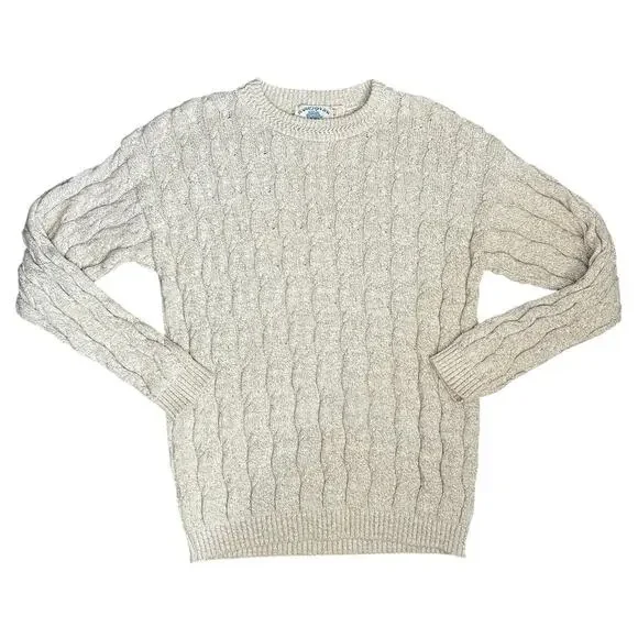 Vintage Hampton bay trading company beige cable knit sweater fisherman cotton