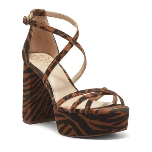 New Vince Camuto Garnitta Strappy Platform Sandals Size 7.5 Summer Natural zebra