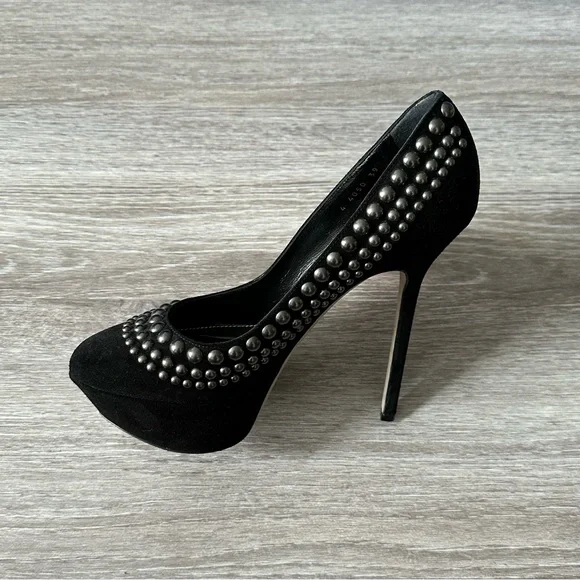 Sergio Rossi Black Suede Silver Studded Platform Pumps