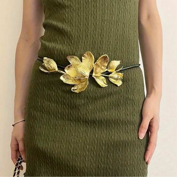 Zara 3D Flower Gold Metal & Cordon Belt One Size Fit All