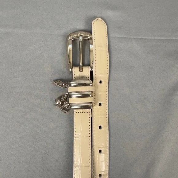 Brighton Belt Womens Golf Charm Cream Croc Embossed Leather‎ Silver Buckle 32