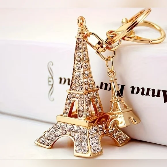Eiffel Tower Keychain Charm - Gold Toned NWT - Sparkly
