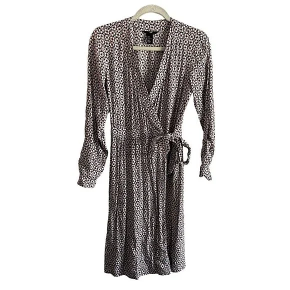 H & M Women’s SZ 2 Blue and Pink Design Long Sleeve Wrap  Dress