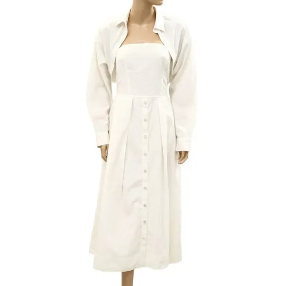 Free People Midi Dress Buttondown Cutout Corset Cotton Tie White S 287113