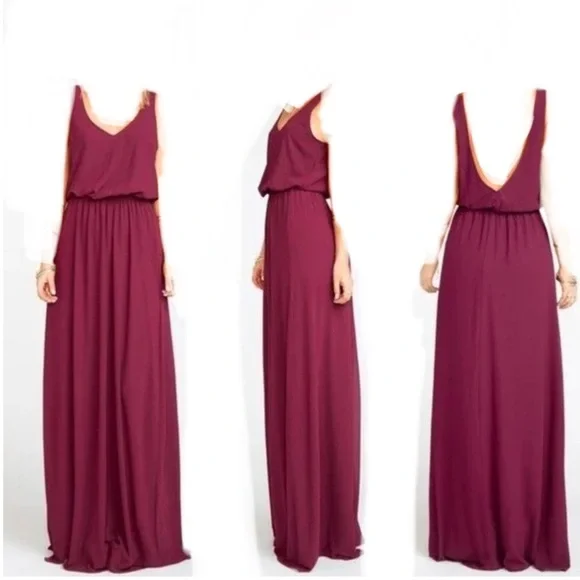 Show Me Your Mumu Dress Kendall Maxi Merlot Chiffon Purple Size Extra Small