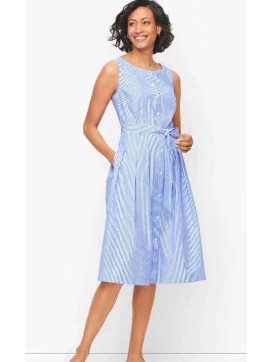 Talbots Poplin Fit & Flare Striped Midi Dress - Women's 14 NWOT
