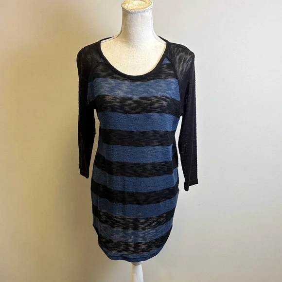 Derek Heart Black and Blue Striped Sweater