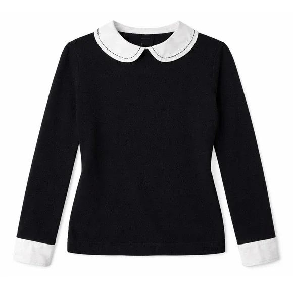 Alice + Olivia Size Medium Black‎ Wool Porla Sweater Contrast Cuffs Collar
