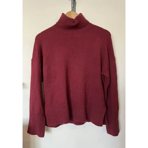 J Crew Dark Red Merino Alpaca Wool Blend Oversized Turtleneck Sweater XS