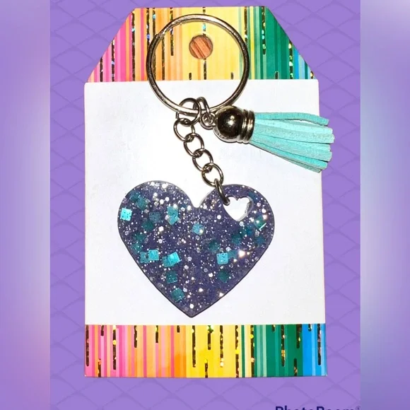 Heart Keychain‎ glitter resin, tassel