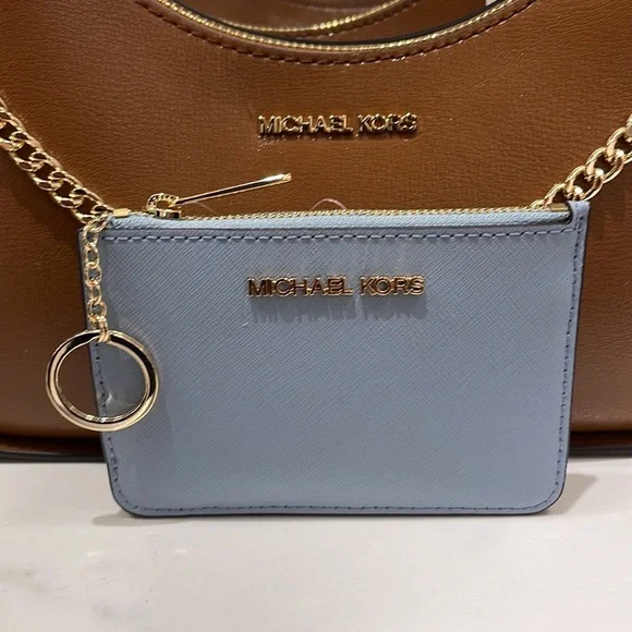 MICHAEL KORS SMALL TOP ZIP COINPOUCH WITH ID CARD CASE WALLET PALE BLUE  NWT