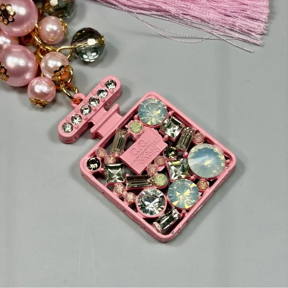 Luxe Baby Pink Jeweled Perfume Bottle Keychain/Bag Charm with Crystal Accents