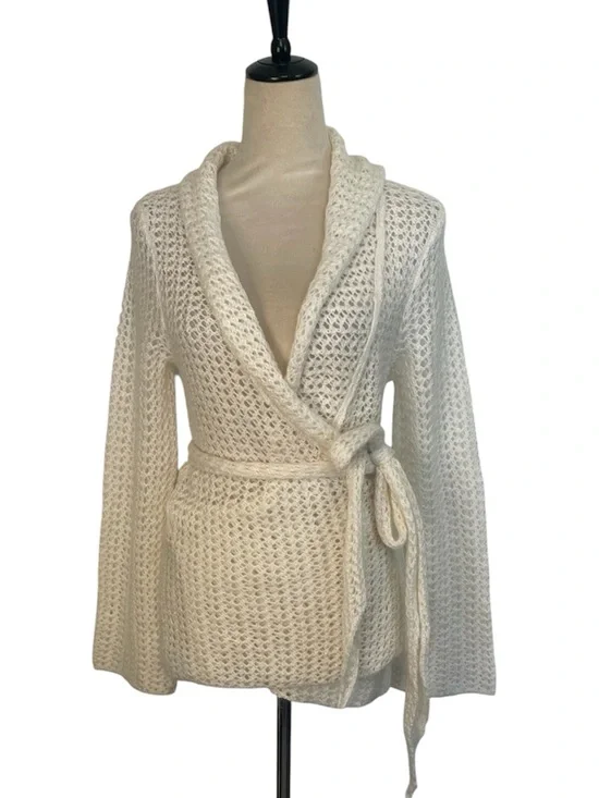 Banana Republic Mohair Blend  Open-Knit Wrap Sweater in Cream