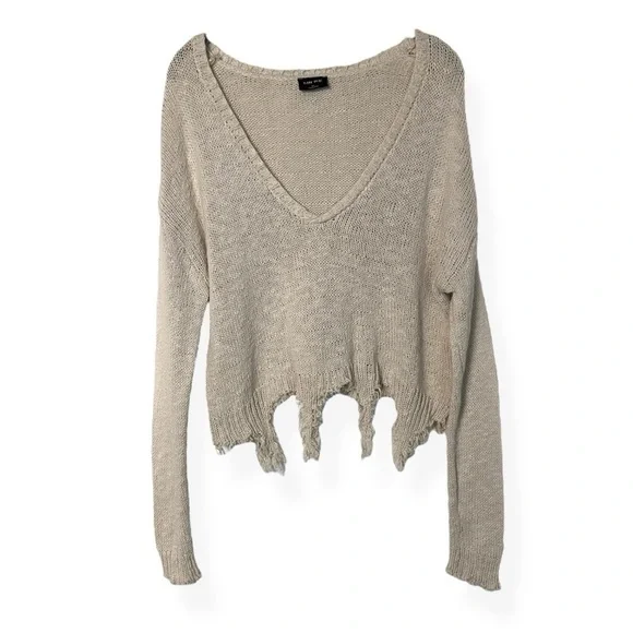 3/$20 💥‎ Blank Paige Oversized Relaxed Fit Sweater Distressed Cream Frayed Knit