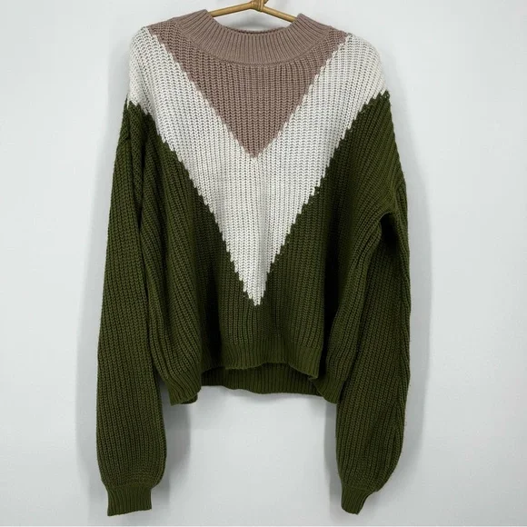 The Good Jane Crew Neck Sweater Olive, Cream, and Taupe Medium Large