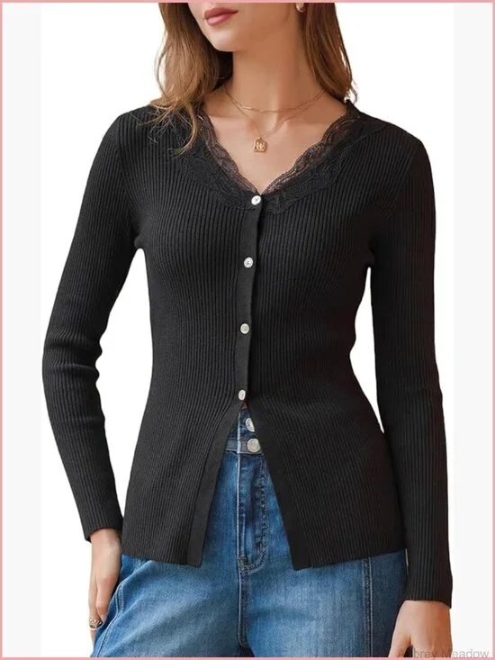 Women's 100% Cotton Lace Button Cardigan Sweater
