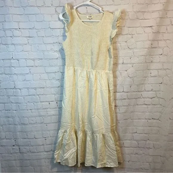 Umgee Cream Smocked Flutter Sleeve Tiered Midi Dress size large