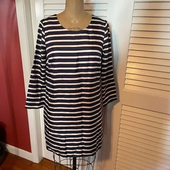 J CREW | navy orange white stripe silk shift dress 0