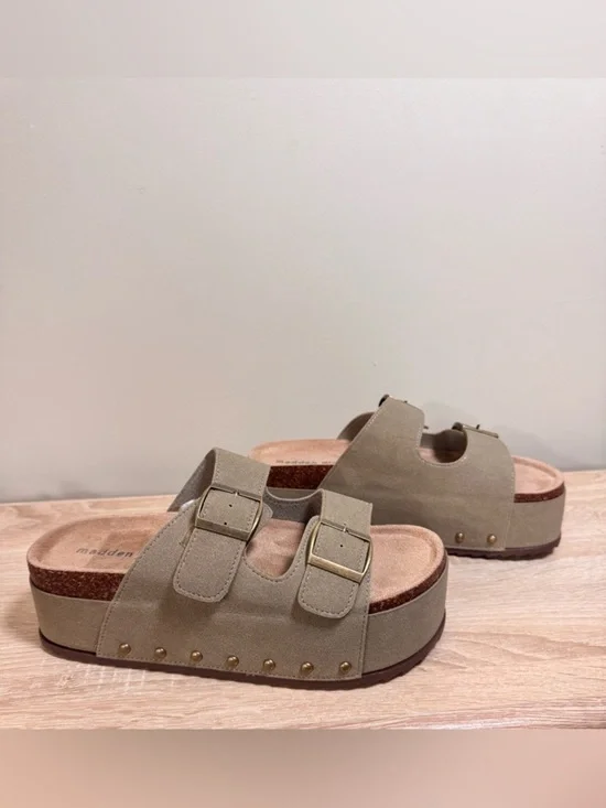 Madden Girl Platform Slip On Sandals Slides w/ Metal Studs, Double Strap, 10