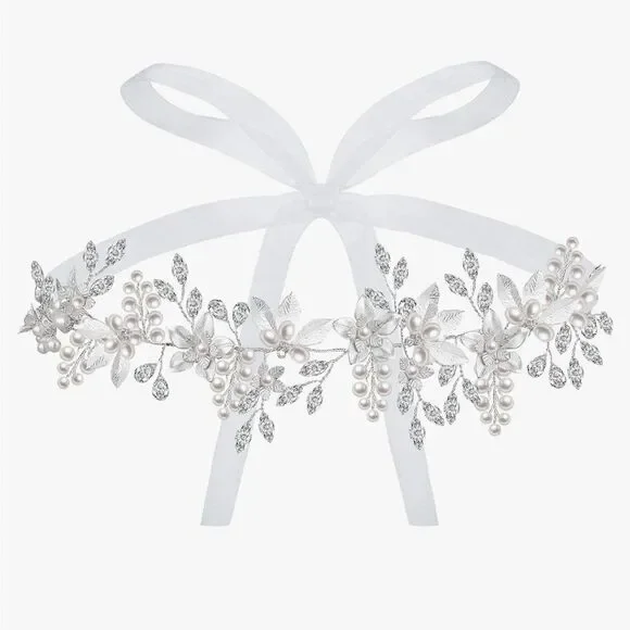 Bridal Belt or Hair Vine Headband Silver Pearl