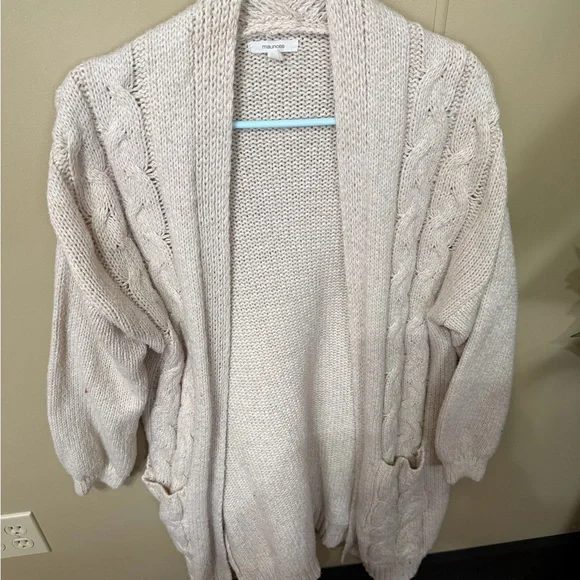Maurices Cream Cable Knit Cardigan