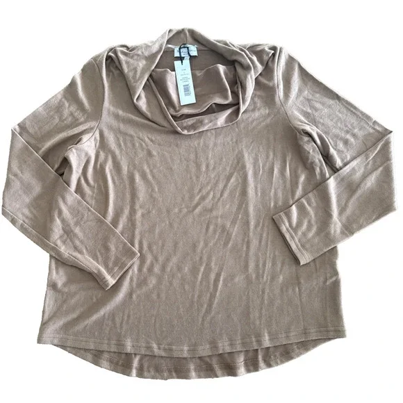 Michael Stars Harlow Cowl Neck Top Madison Brushed Jersey Camel 2196 Large
