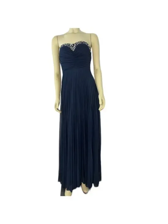 B. Darlin Navy Blue Strapless Maxi Jewel design prom dress size 3-4
