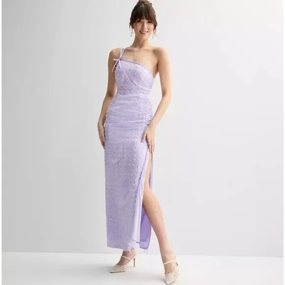 NWT Juniors' Violet Weekend Pearl Embellished One Shoulder Gown sz 7/8
