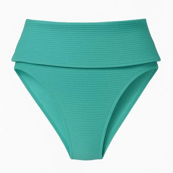 NWT Swim Boutique High‎ Waisted Ribbed Bikini Bottom Teal Green Women’s XS NWOT