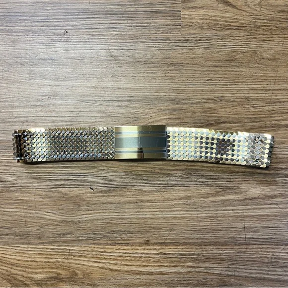 Vintage 70s Gold Silver Mixed Metal Mermaid Retro Rare Stretch Belt Chrome L/XL